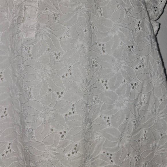 LOFT White Eyelet Lace Blouse Ruffled Sleeve M Cottagecore Boho Coastal Top - Picture 2 of 15